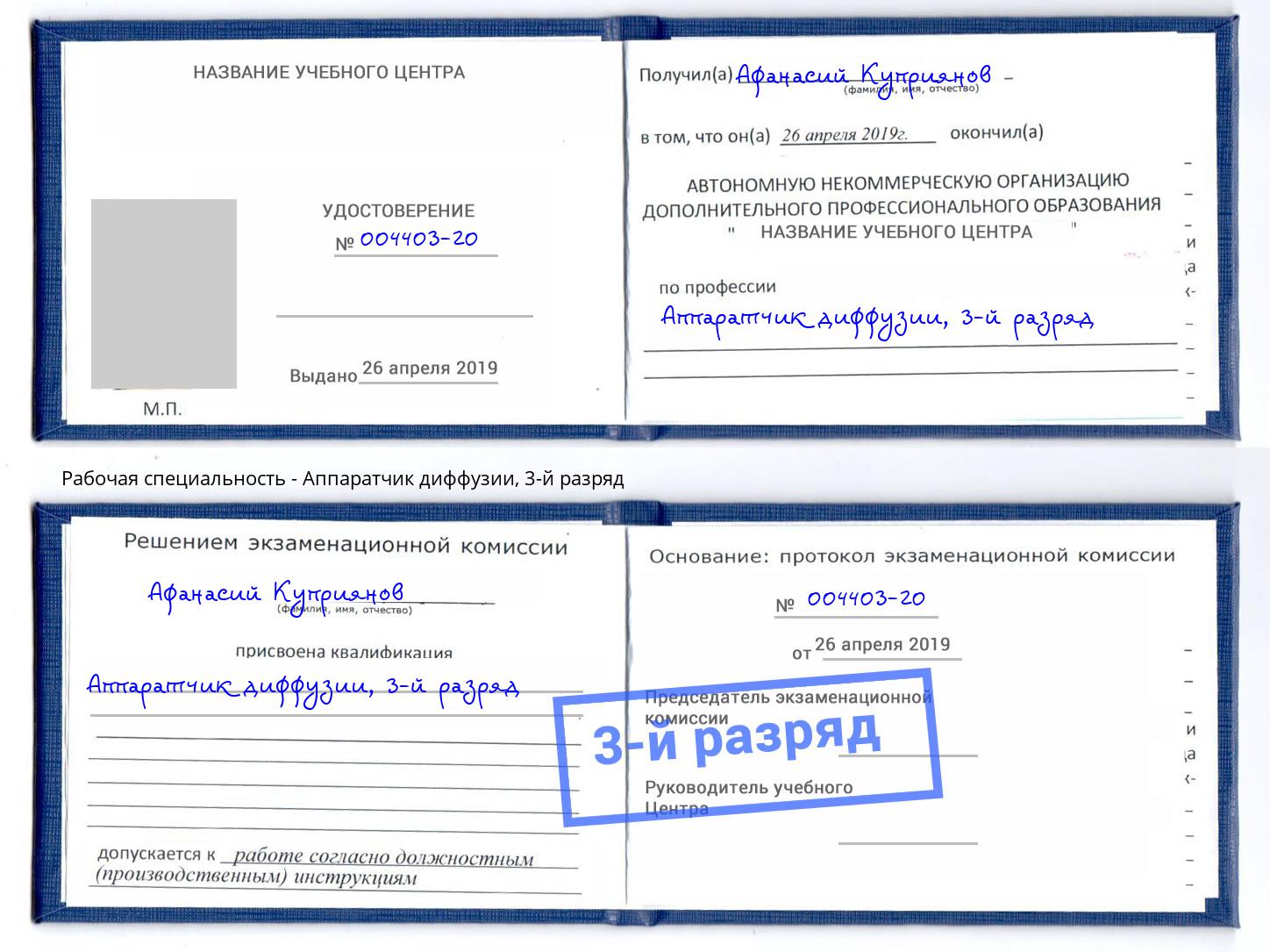 корочка 3-й разряд Аппаратчик диффузии Кондопога