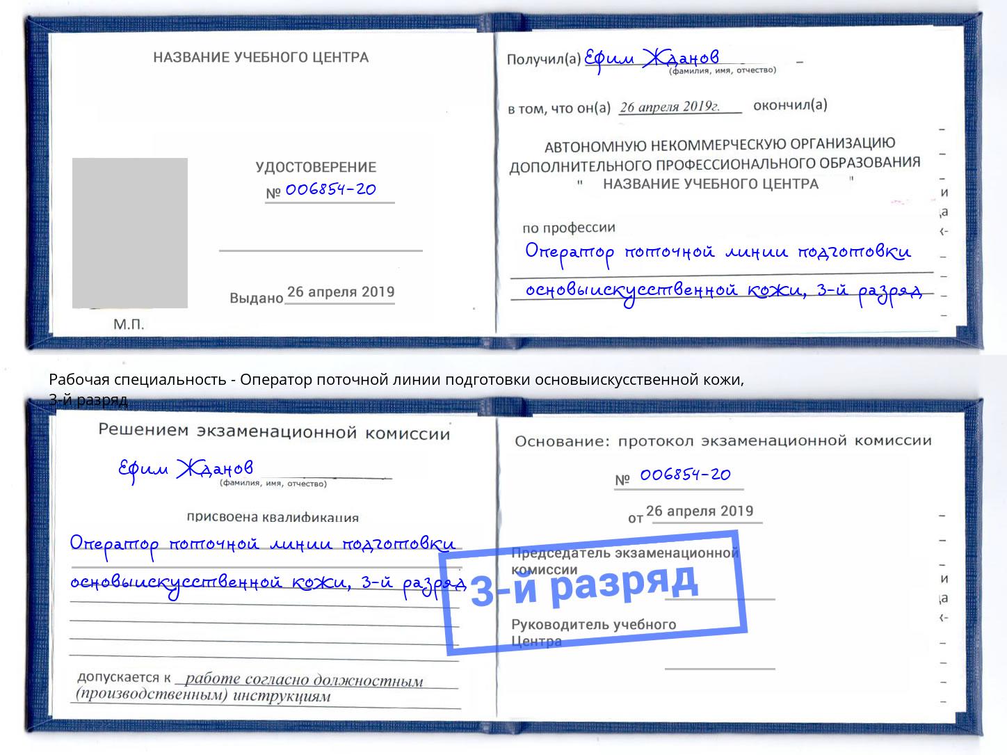 корочка 3-й разряд Оператор поточной линии подготовки основыискусственной кожи Кондопога