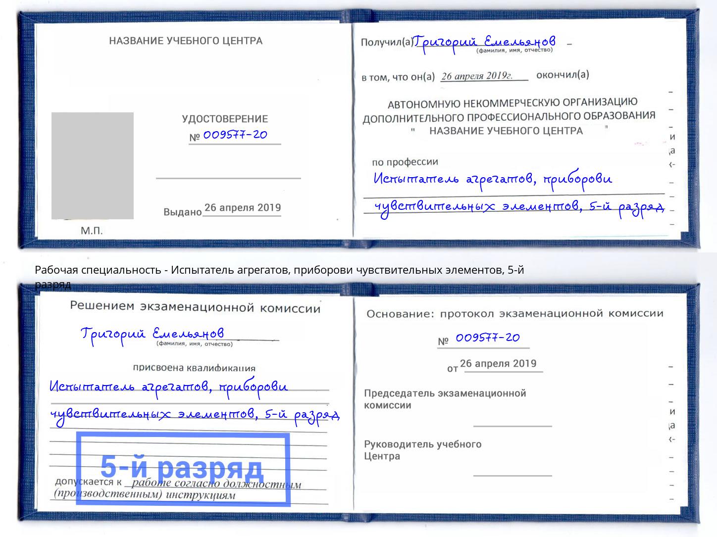 корочка 5-й разряд Испытатель агрегатов, приборови чувствительных элементов Кондопога
