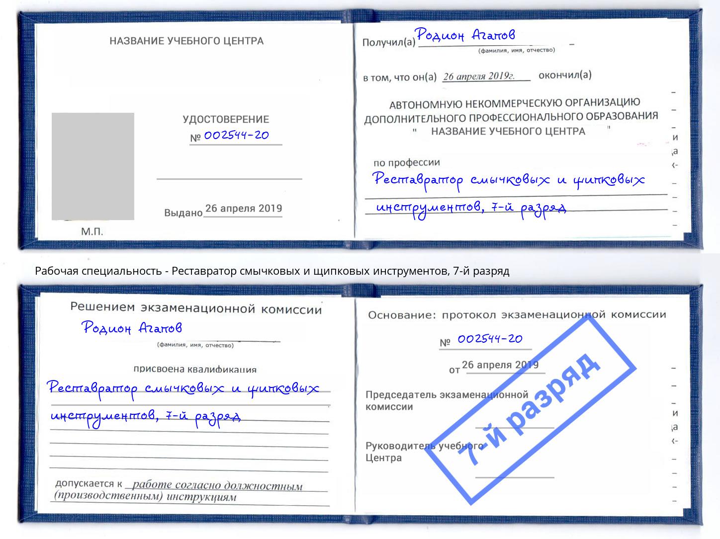 корочка 7-й разряд Реставратор смычковых и щипковых инструментов Кондопога