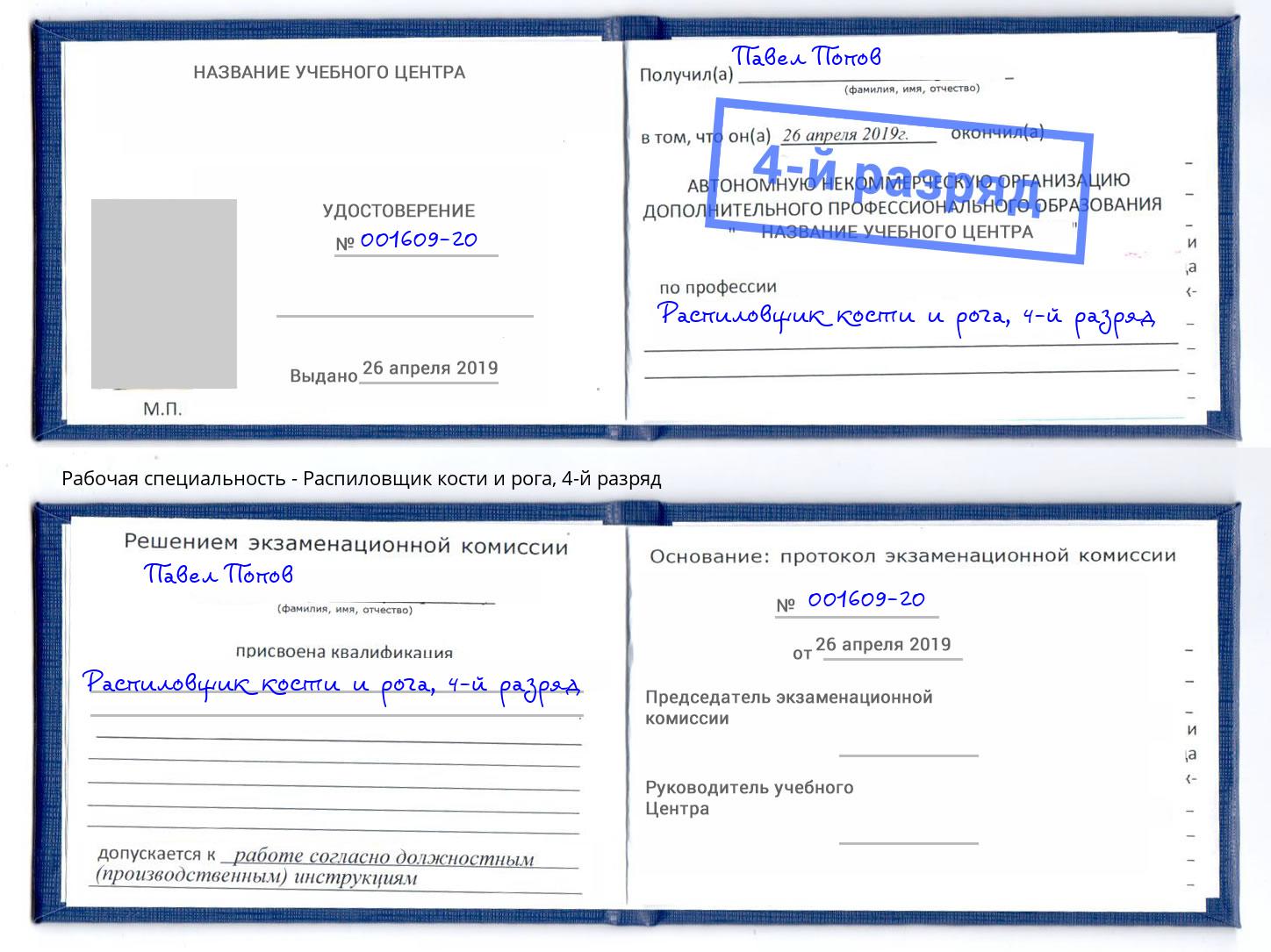 корочка 4-й разряд Распиловщик кости и рога Кондопога