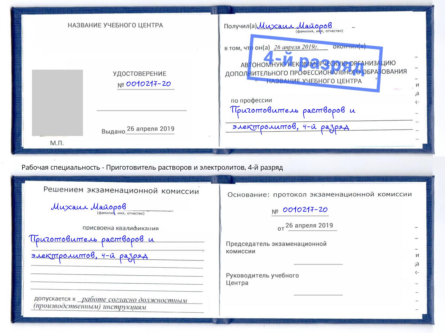 корочка 4-й разряд Приготовитель растворов и электролитов Кондопога