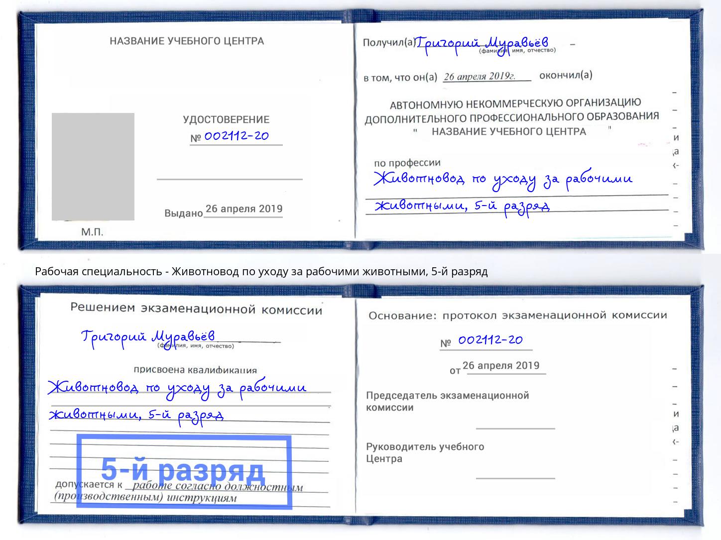 корочка 5-й разряд Животновод по уходу за рабочими животными Кондопога