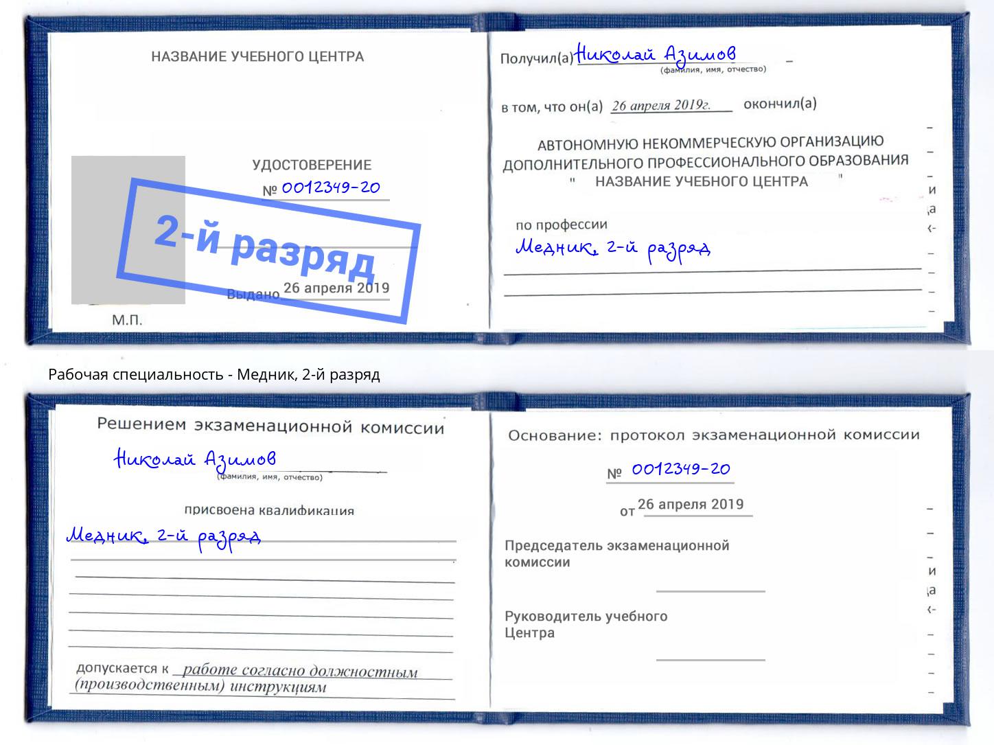 корочка 2-й разряд Медник Кондопога