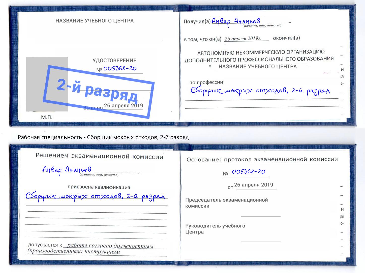 корочка 2-й разряд Сборщик мокрых отходов Кондопога