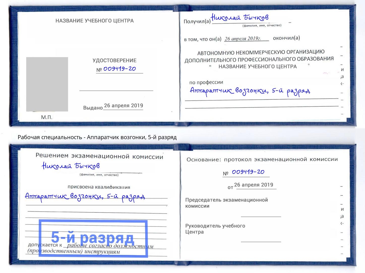 корочка 5-й разряд Аппаратчик возгонки Кондопога