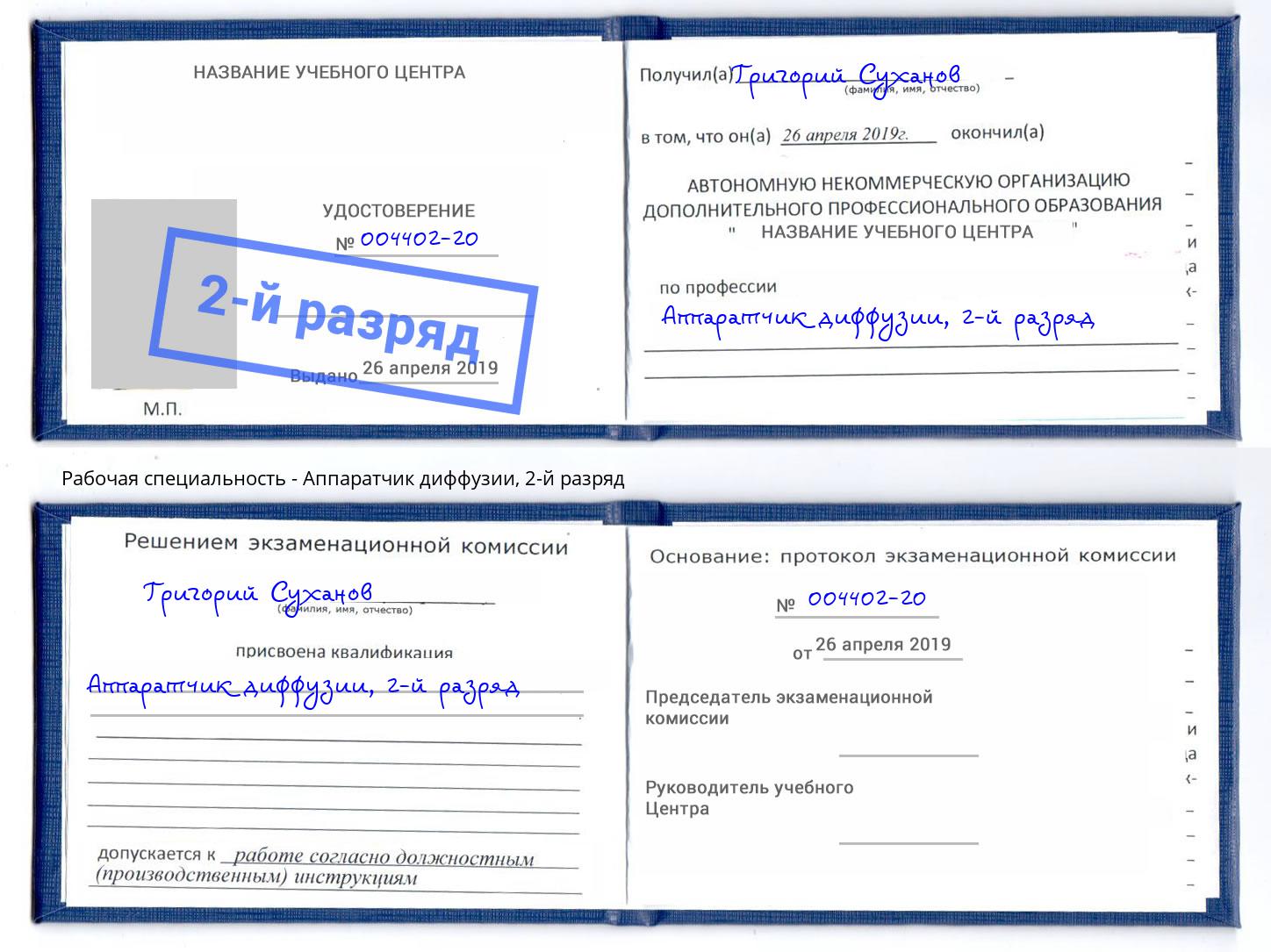 корочка 2-й разряд Аппаратчик диффузии Кондопога