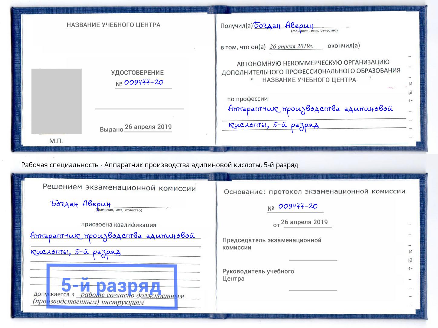 корочка 5-й разряд Аппаратчик производства адипиновой кислоты Кондопога